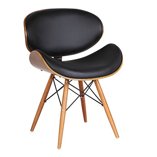 Armen Living Cassie Dining Chair in Black Faux Leather and Walnut Wood Finish 20D x 21W x 31H in