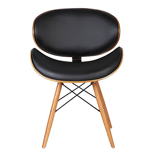 Armen Living Cassie Dining Chair in Black Faux Leather and Walnut Wood Finish 20D x 21W x 31H in