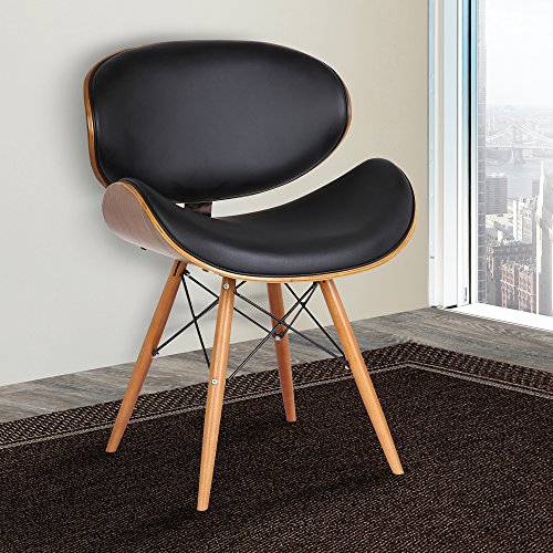 Armen Living Cassie Dining Chair in Black Faux Leather and Walnut Wood Finish 20D x 21W x 31H in