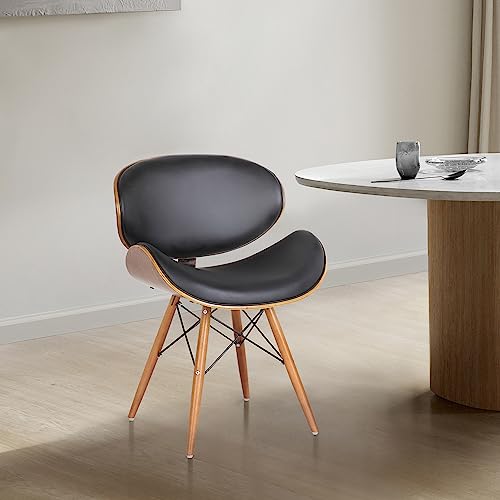 Armen Living Cassie Dining Chair in Black Faux Leather and Walnut Wood Finish 20D x 21W x 31H in