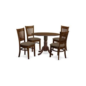 East West Furniture Dublin 5 Piece Set Includes a Round Dining Room Table with Dropleaf and 4 Linen Fabric Upholstered Chairs, 42x42 Inch, Espresso