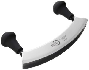 mercer culinary double blade rocking mezzaluna knife with 2 knob handles, 8 inch, stainless steel