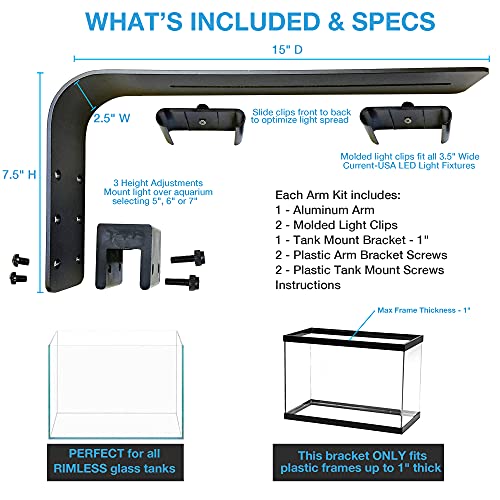 Current USA Orbit LED Adjustable Universal Tank Mount Lighting Bracket (4193) | Aquarium Light Tank Mounting Aluminum Arm for Fish Tanks | Works with a Variety of Strip Lighting