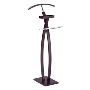 Pilaster Designs Modern Walnut Wood & Chrome Metal Chert Suit Rack Clothes Valet Stand