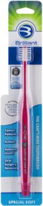 brilliant special soft toothbrush- for cancer and chemo patients with compromised oral health, sensory processing disorder, autism, and other special oral care needs, round brush head, raspberry, 1 ct