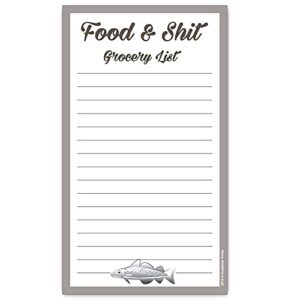 guajolote prints magnetic notepad for grocery list, food and shit funny shopping list, 7 x 4.25 inch, 50 sheets
