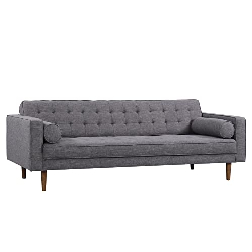 Armen Living Element Sofa in Dark Grey Linen and Walnut Wood Finish