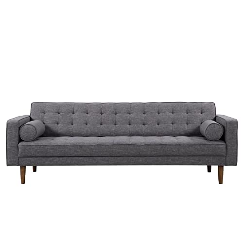 Armen Living Element Sofa in Dark Grey Linen and Walnut Wood Finish