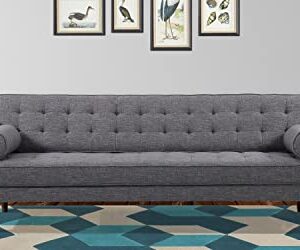 Armen Living Element Sofa in Dark Grey Linen and Walnut Wood Finish