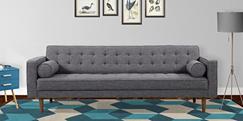 Armen Living Element Sofa in Dark Grey Linen and Walnut Wood Finish