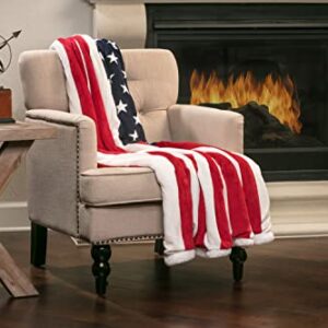 Chanasya Patriotic US Flag Print Sherpa Throw Blanket - Lightweight Microfiber for Couch and Bed - Great Gift for Veteran, Friend, Men, Women, Proud American House (60x70 Inches)