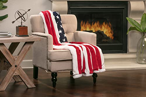 Chanasya Patriotic US Flag Print Sherpa Throw Blanket - Lightweight Microfiber for Couch and Bed - Great Gift for Veteran, Friend, Men, Women, Proud American House (60x70 Inches)