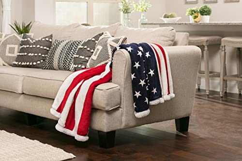 Chanasya Patriotic US Flag Print Sherpa Throw Blanket - Lightweight Microfiber for Couch and Bed - Great Gift for Veteran, Friend, Men, Women, Proud American House (60x70 Inches)