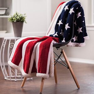 Chanasya Patriotic US Flag Print Sherpa Throw Blanket - Lightweight Microfiber for Couch and Bed - Great Gift for Veteran, Friend, Men, Women, Proud American House (60x70 Inches)