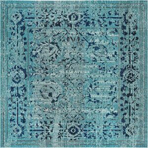 unique loom medici collection vintage botanical traditional light blue square rug (8' 0 x 8' 0)
