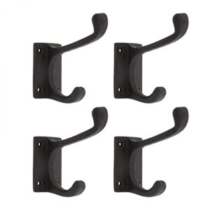 renovator's supply black wrought iron double coat robe hooks 4 inches long rustic entry way hat or jacket hanger wall mount including complete mounting hardware pack of 4