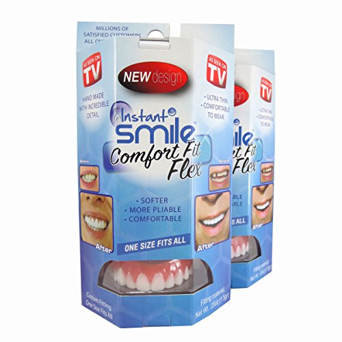 Instant Smile Flex 2pk - Bright White Shade - One Size Fits Most. Fix Your Smile at Home in Minutes! Comfortable Upper Cosmetic Veneer for A Perfect Smile!