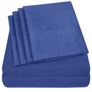 sweet home collection 6piece 1500 threadcount egyptian quality deep pocket bed sheet set - 2 extra pillow cases, great value - queen, royal blue