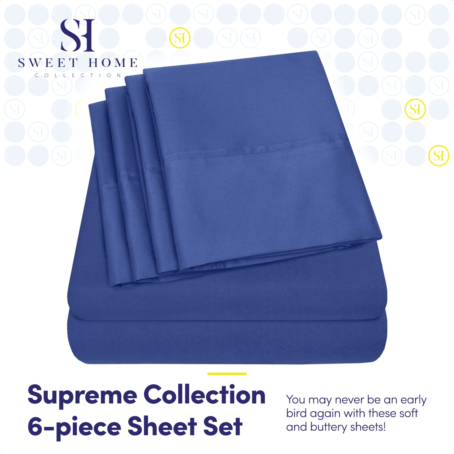 Sweet Home Collection 6Piece 1500 Threadcount Egyptian Quality Deep Pocket Bed Sheet Set - 2 Extra Pillow Cases, Great Value - Queen, Royal Blue