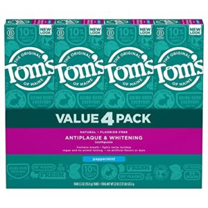 Tom's of Maine Fluoride-Free Antiplaque & Whitening Toothpaste, Peppermint (5.5 oz, 4 pk.)