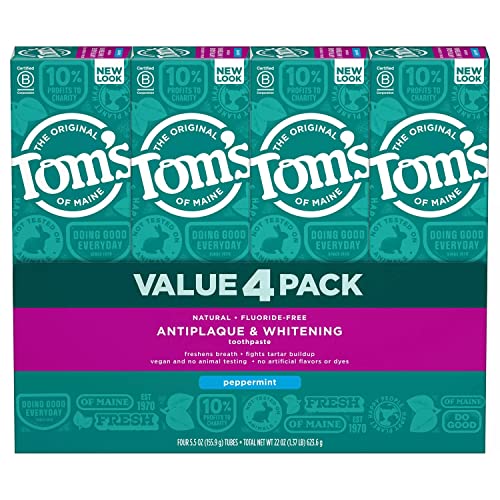 Tom's of Maine Fluoride-Free Antiplaque & Whitening Toothpaste, Peppermint (5.5 oz, 4 pk.)