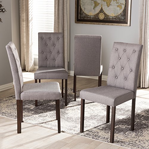 Baxton Studio Gardner Modern and Contemporary Dark Brown Finished Grey Fabric Upholstered Dining Chair