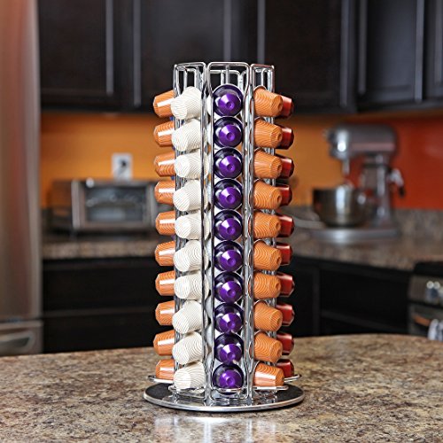 Lily's Home Coffee Capsules Holder Carousel Compatible with Nespresso Coffee Pods. Holds 80 Nespresso Pods - Chrome. IMPORTANT - This holder does NOT hold K-Cup capsules or the Vertuoline Capsules.