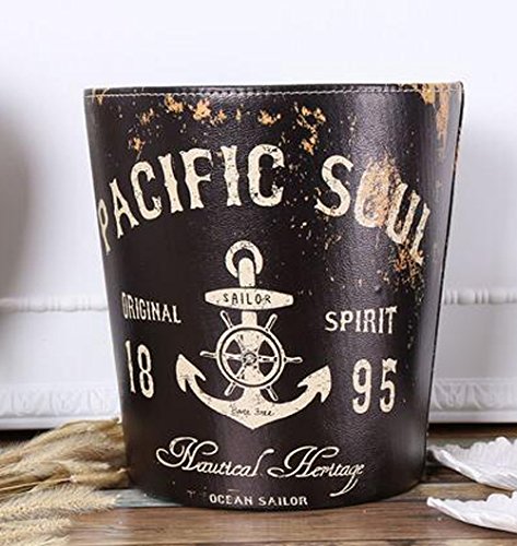 KiaoTime Waste Bin - Vintage Rustic Decorative Anchor Design Waste Paper Basket for Bedroom, Kitchen,Bathroom, Office or Studio Trash Can Garbage Wastebasket Rubbish Bin, Black Color (Anchor Design)