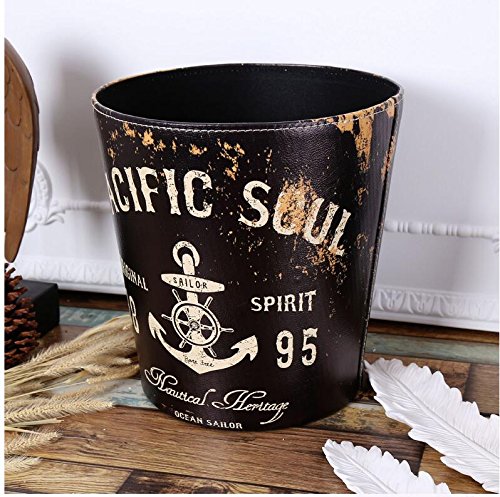 KiaoTime Waste Bin - Vintage Rustic Decorative Anchor Design Waste Paper Basket for Bedroom, Kitchen,Bathroom, Office or Studio Trash Can Garbage Wastebasket Rubbish Bin, Black Color (Anchor Design)