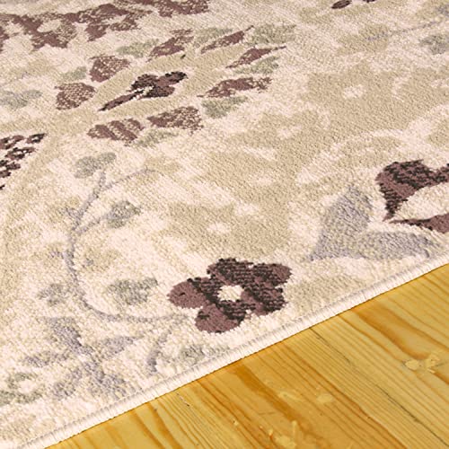 SUPERIOR Indoor Runner Rug, Jute Backed, Modern Oriental Floral Damask Floor Decor for Office, Living Room, Bedroom, Entryway, Nursery Hardwood, Tile, Augusta Collection - 8ft x 10ft , Multi-Colored