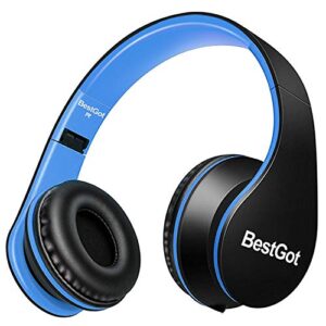 bestgot bg6002 wired kids headphones for kids adults children headphones with microphone volume control foldable headset with 3.5mm plug removable cord (black/blue)