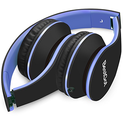 BESTGOT BG6002 Wired Kids Headphones for Kids Adults Children Headphones with Microphone Volume Control Foldable Headset with 3.5mm Plug Removable Cord (Black/Blue)