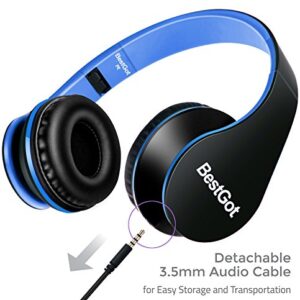 BESTGOT BG6002 Wired Kids Headphones for Kids Adults Children Headphones with Microphone Volume Control Foldable Headset with 3.5mm Plug Removable Cord (Black/Blue)