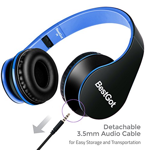 BESTGOT BG6002 Wired Kids Headphones for Kids Adults Children Headphones with Microphone Volume Control Foldable Headset with 3.5mm Plug Removable Cord (Black/Blue)