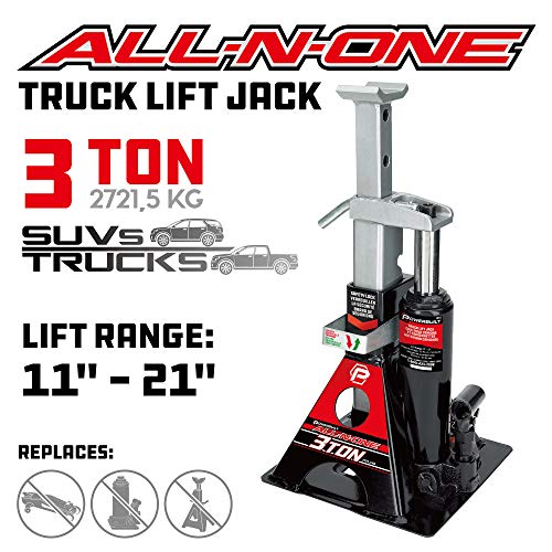 Powerbuilt 3 Ton, Bottle Jack and Jack Stands in One, 6000 Pound All-in-One Car Lift, Heavy Duty Vehicle Unijack, 640912