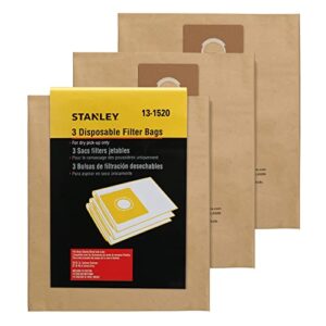 stanley 13-1520 disposable filter bag fits for 10 gallon wet or dry vacuum cleaner, 3 pack