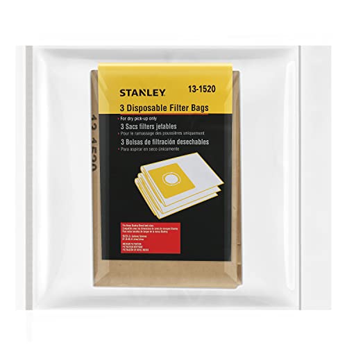 Stanley 13-1520 Disposable Filter Bag Fits for 10 Gallon Wet or Dry Vacuum Cleaner, 3 Pack