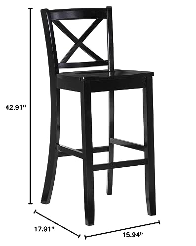 Linon Home Dcor Finished X-Back 30", Black Bar Stool, 16"W x 17.91"D x 42.91"H,