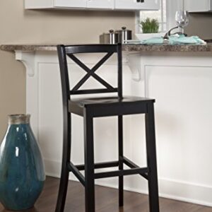 Linon Home Dcor Finished X-Back 30", Black Bar Stool, 16"W x 17.91"D x 42.91"H,