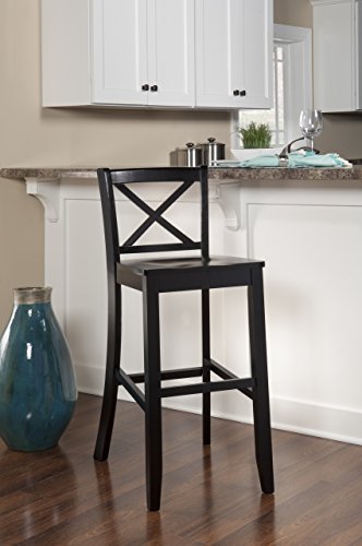 Linon Home Dcor Finished X-Back 30", Black Bar Stool, 16"W x 17.91"D x 42.91"H,