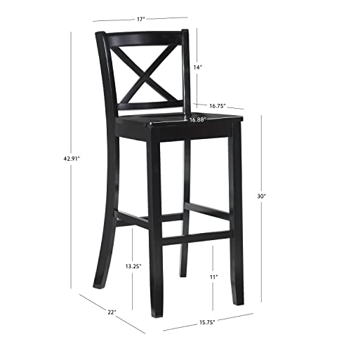 Linon Home Dcor Finished X-Back 30", Black Bar Stool, 16"W x 17.91"D x 42.91"H,