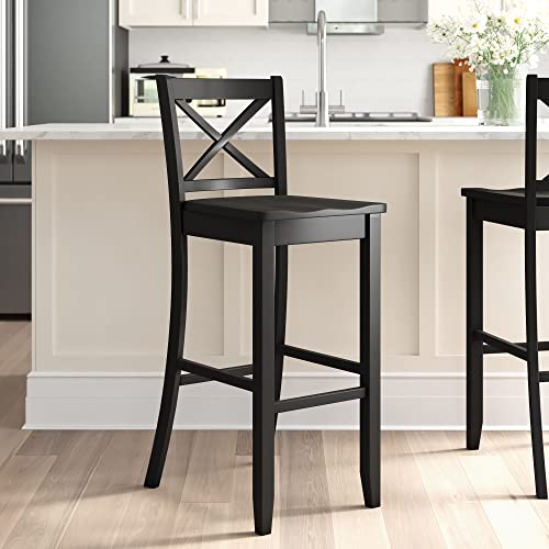 Linon Home Dcor Finished X-Back 30", Black Bar Stool, 16"W x 17.91"D x 42.91"H,