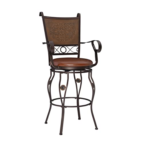 Powell Company Big and Tall Copper Stamped Back Barstool with Arms Bar Stool, Bronze