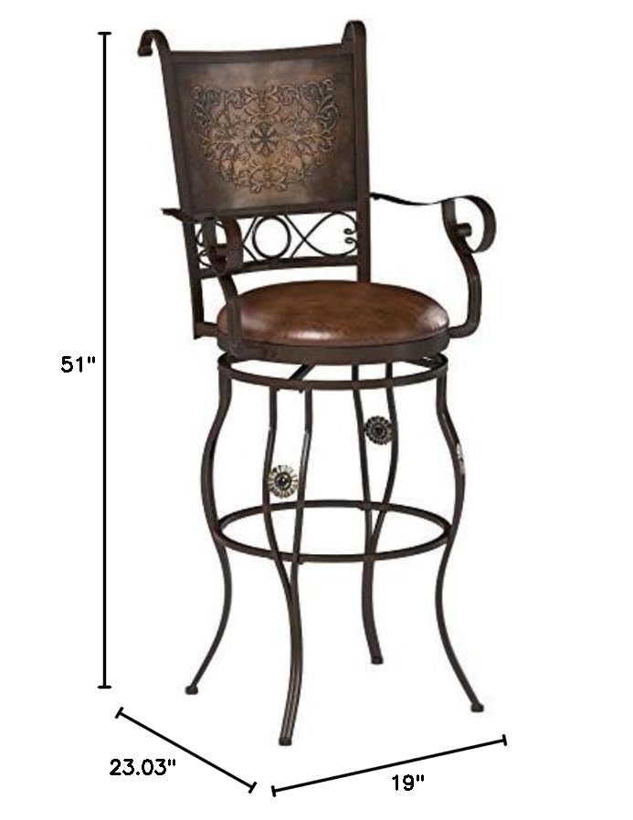 Powell Company Big and Tall Copper Stamped Back Barstool with Arms Bar Stool, Bronze