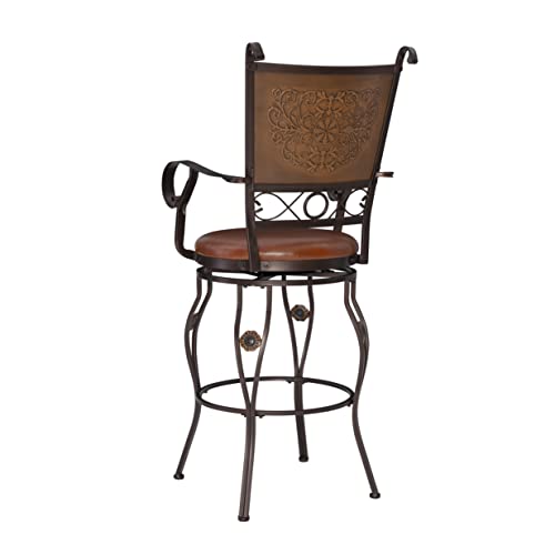 Powell Company Big and Tall Copper Stamped Back Barstool with Arms Bar Stool, Bronze