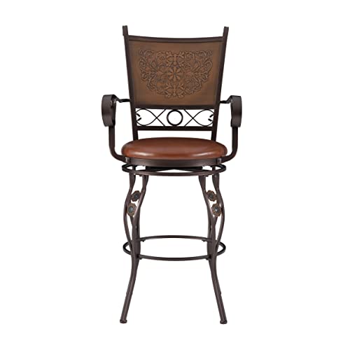 Powell Company Big and Tall Copper Stamped Back Barstool with Arms Bar Stool, Bronze