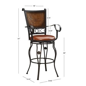 Powell Company Big and Tall Copper Stamped Back Barstool with Arms Bar Stool, Bronze