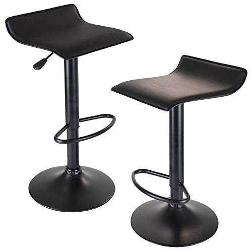 Winsome Wood Set of 2 Obsidian Adjustable Backless Swivel Air Lift Stool, PVC Seat, Black Metal Post and Base