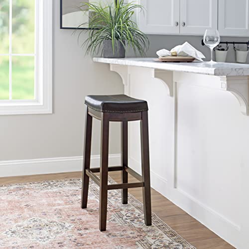 Linon Home Décor Kingston Backless Barstool by Linon, 32" x 18.75" x 13.25", Brown Patch Bar