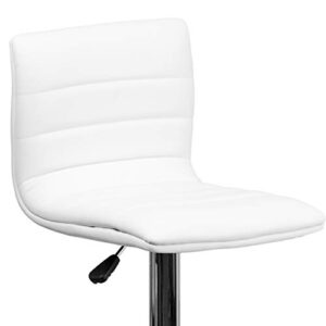 Flash Furniture Vincent Modern White Vinyl Adjustable Bar Stool with Back, Swivel Stool with Chrome-Pedestal Base and Footrest